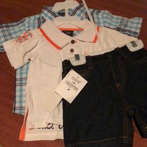 Carters outfit- 2 short sleeved shirts and jean shorts